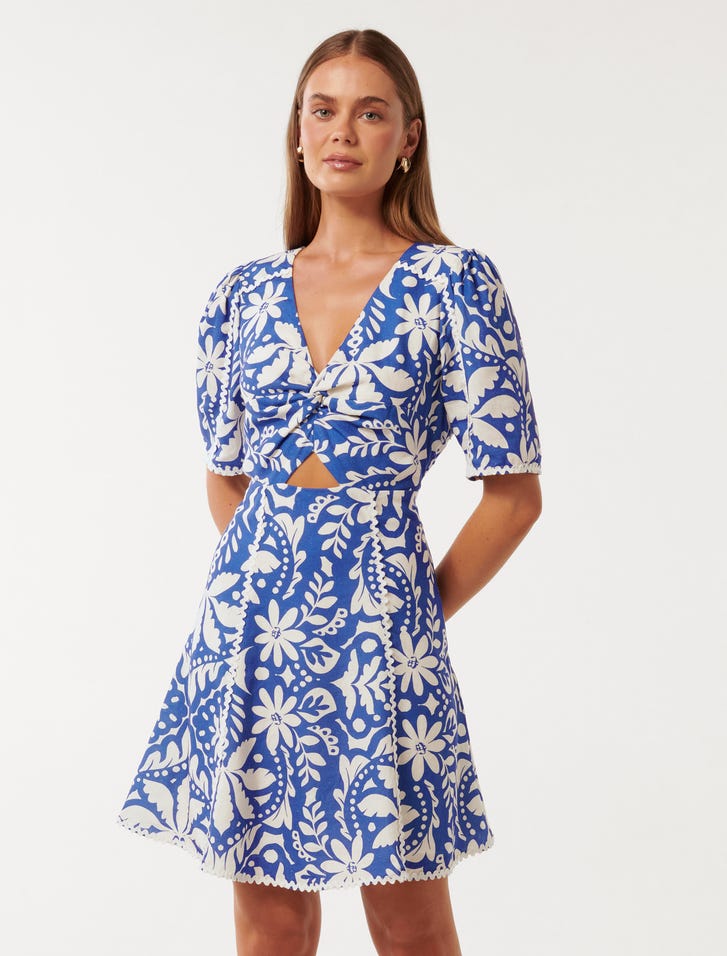 Blue Print Mini Dress